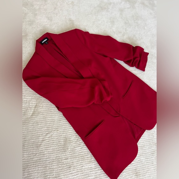 Express Paperbag Highrise Ankle Pants (4R) and Blazer (Small) Set Red - Picture 14 of 16
